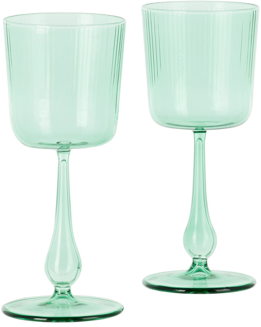 R+d.lab Green Luisa Calice Wine Glass Set In Jade Green