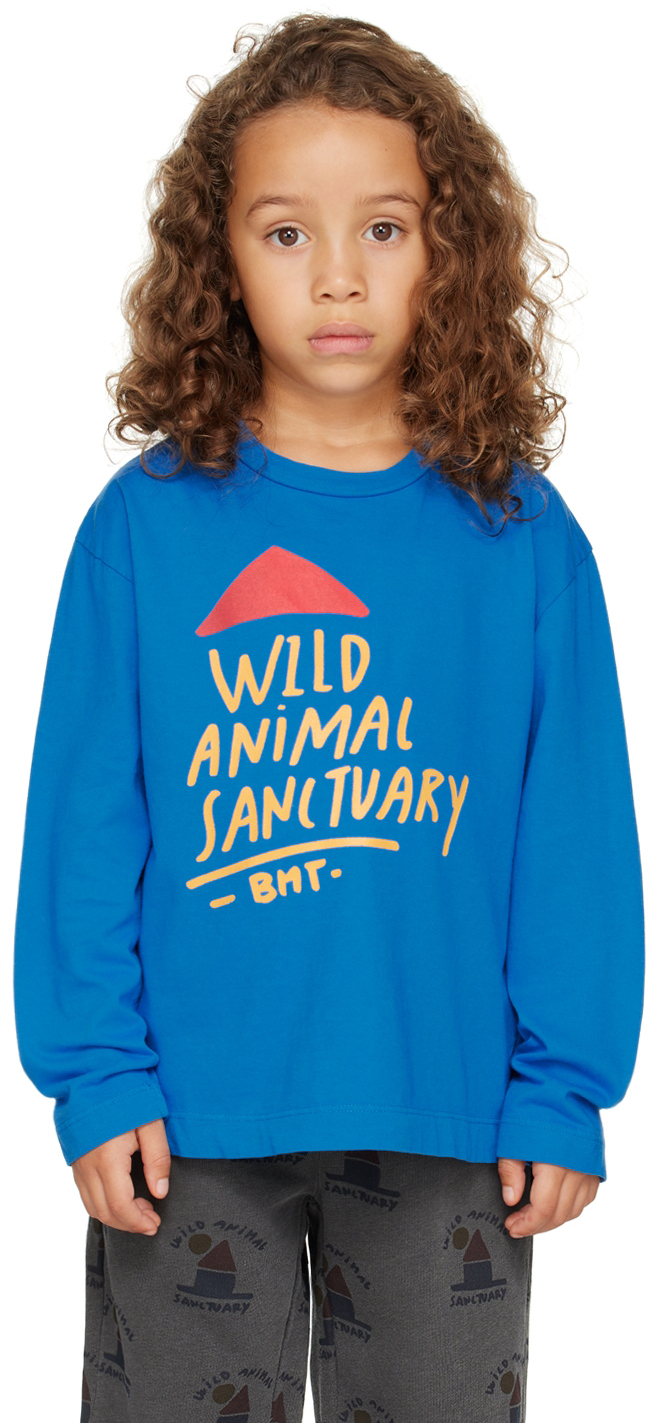 Bonmot Organic Kids Blue 'wild Sanctuary' T-shirt In Sea Blue