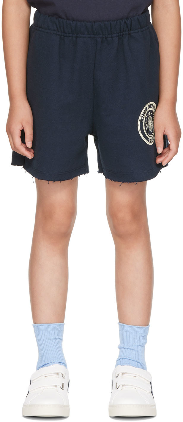 Mardi Mercredi Les Petits Kids Navy Marche Emblem Shorts In Navy Cream