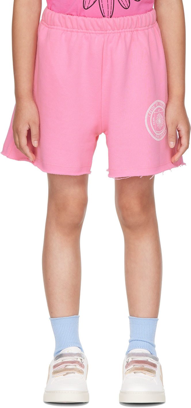 Mardi Mercredi Les Petits Kids Pink Marche Emblem Shorts In Pink Ivory