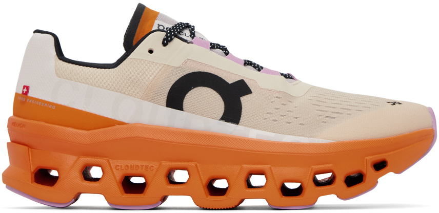 ON BEIGE & ORANGE CLOUDMONSTER SNEAKERS