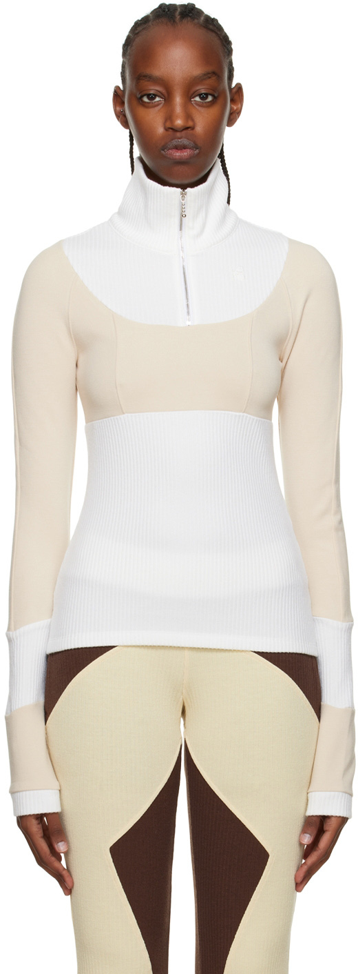 White & Beige Half-Zip Sweater