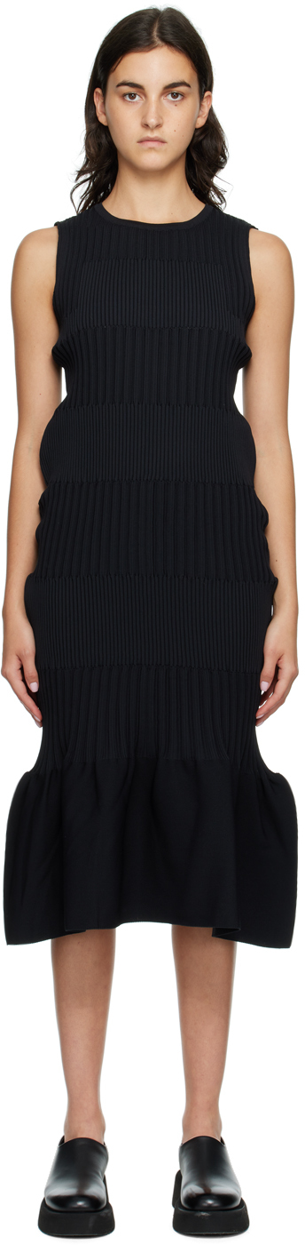 CFCL: Black Fluted Midi Dress | SSENSE UK