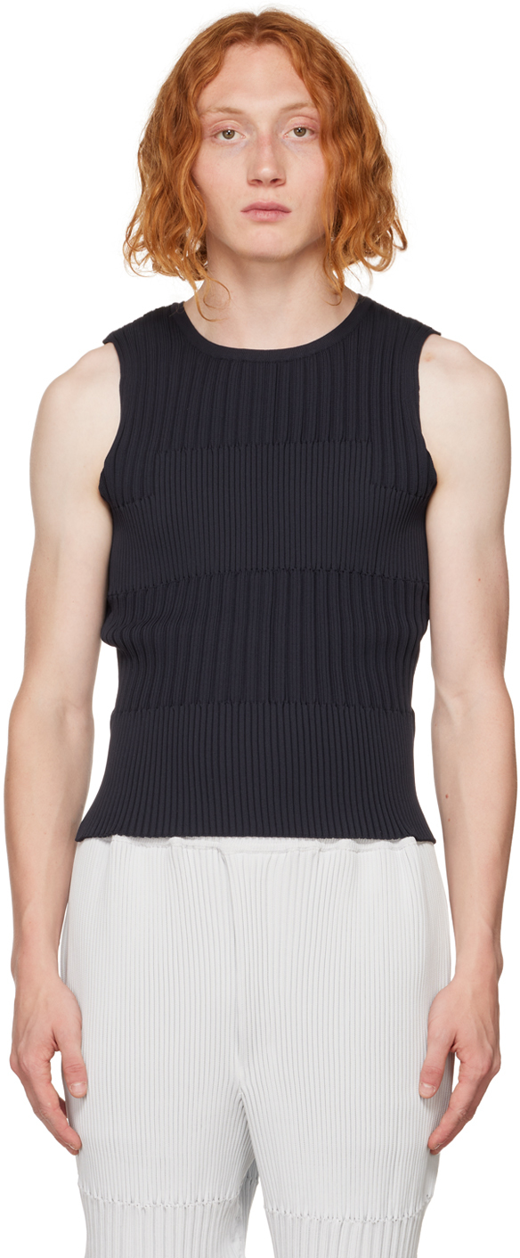 Navy Fluted Tank Top