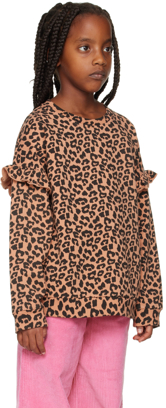 Shop Daily Brat Kids Tan Leopard Ruffle Sweater In Autum Hazel