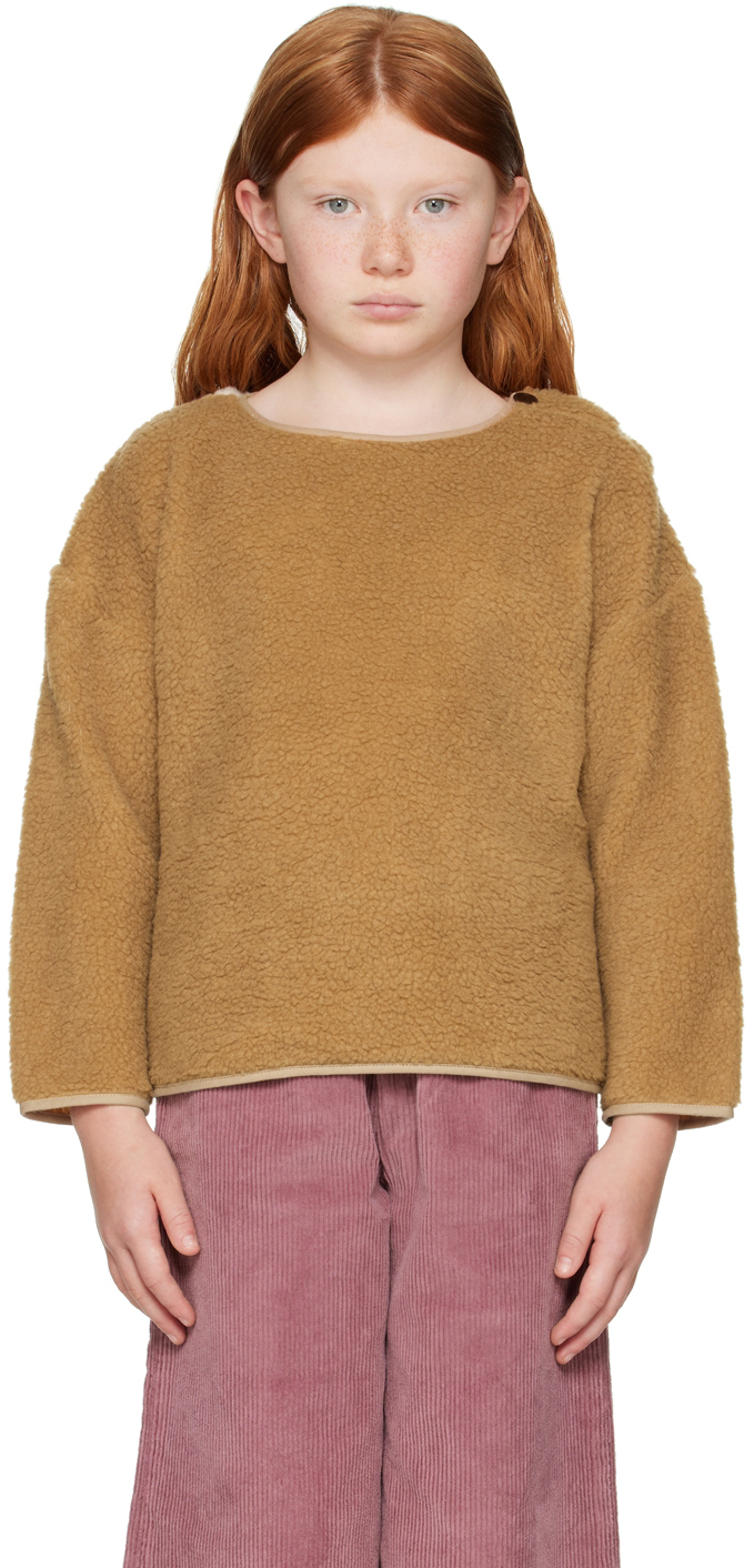 Daily Brat Kids Brown & Off-white Color Block Sweater In Camel Ivory