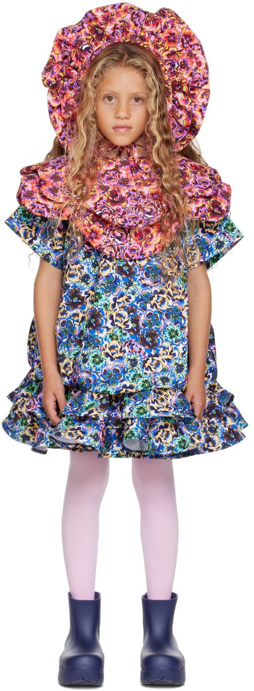 Kika Vargas Ssense Exclusive Kids Multicolor 'the Peony' Dress & Collar Set In Red