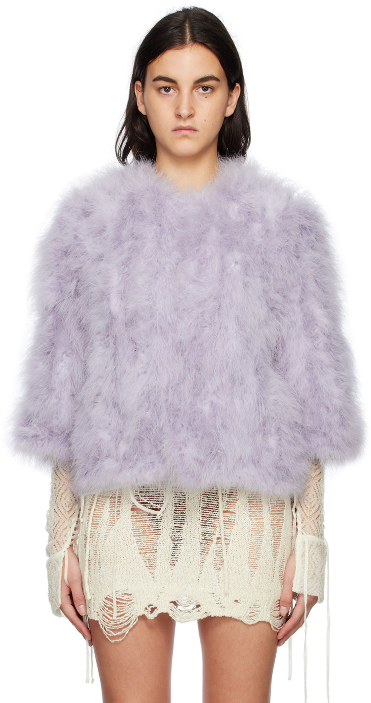Yves Salomon Purple Feather Jacket In A5162 Lilac