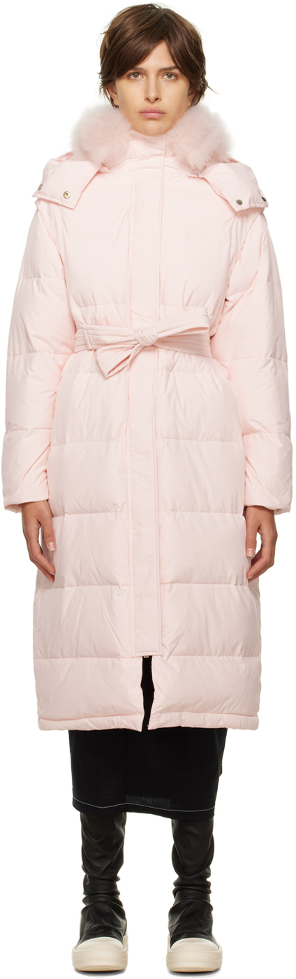 Pink Quilted Down Jacket by Yves Salomon on Sale