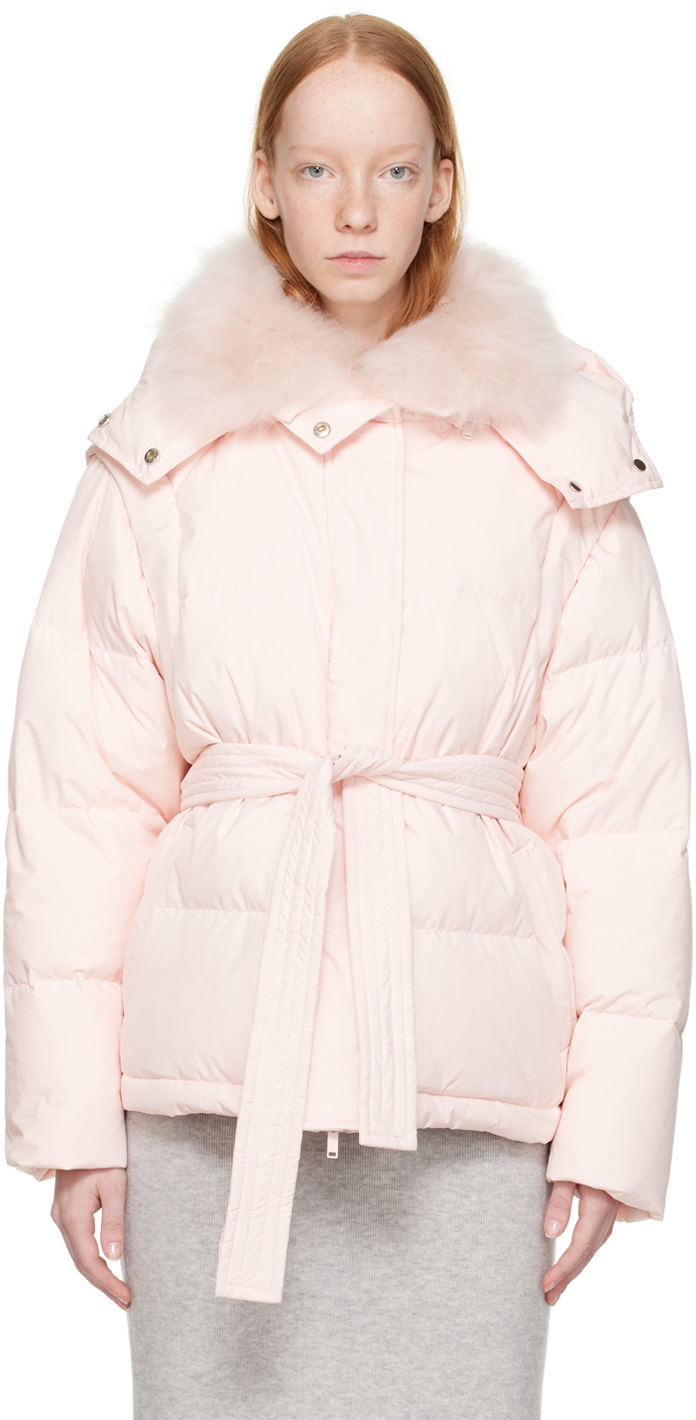 Pink Quilted Down Jacket by Yves Salomon on Sale