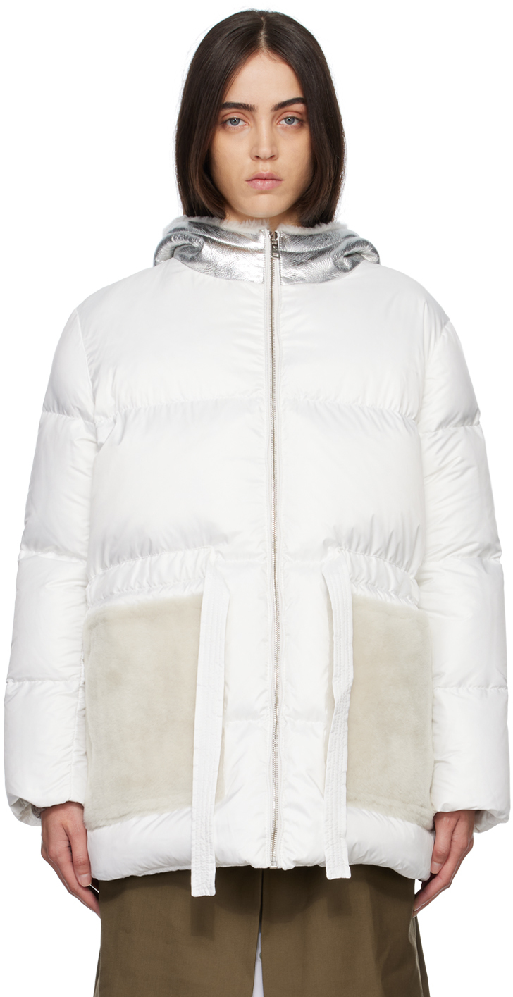 Yves Salomon White Quilted Down Jacket In B2799 Pure/silver