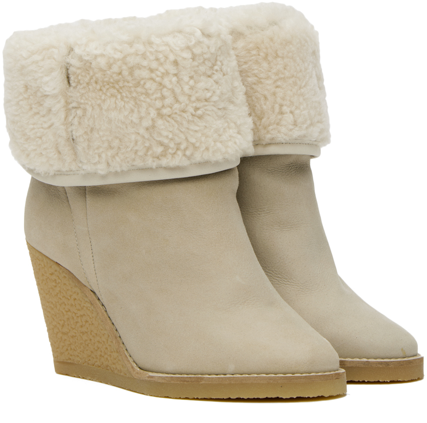 Isabel Marant Totam Shearling-trimmed Suede Ankle Boots In 90be Beige