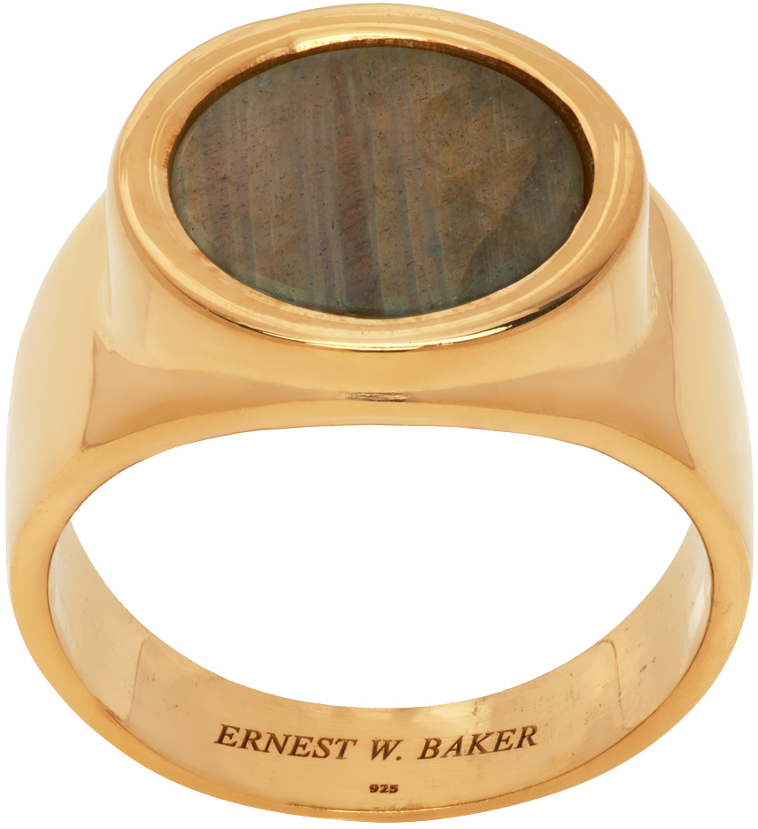 Ernest W. Baker Gold Picture Jasper Stone Ring