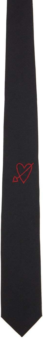 Ernest W. Baker Black Embroidered Heart Tie
