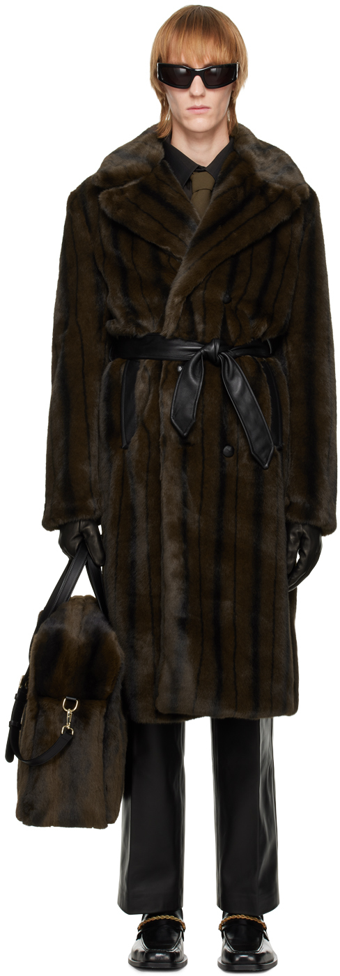 Ernest W. Baker Brown Double-Breasted Faux-Fur Coat