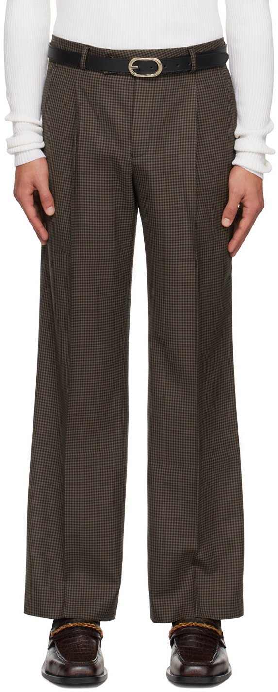 Ernest W. Baker Brown Creased Trousers In Houndstooth Brown