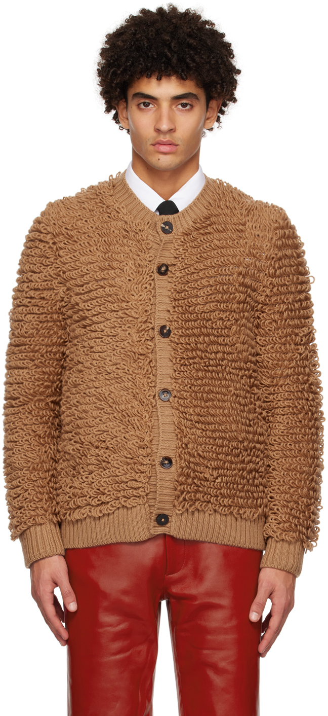 Ernest W. Baker: Tan Crewneck Cardigan | SSENSE