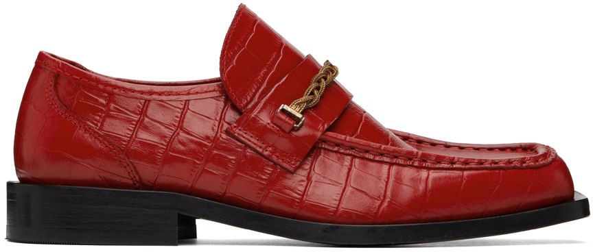 Red Croc-Embossed Loafers