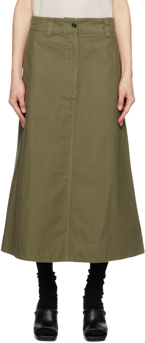 Margaret Howell: Green Walking Midi Skirt | SSENSE UK