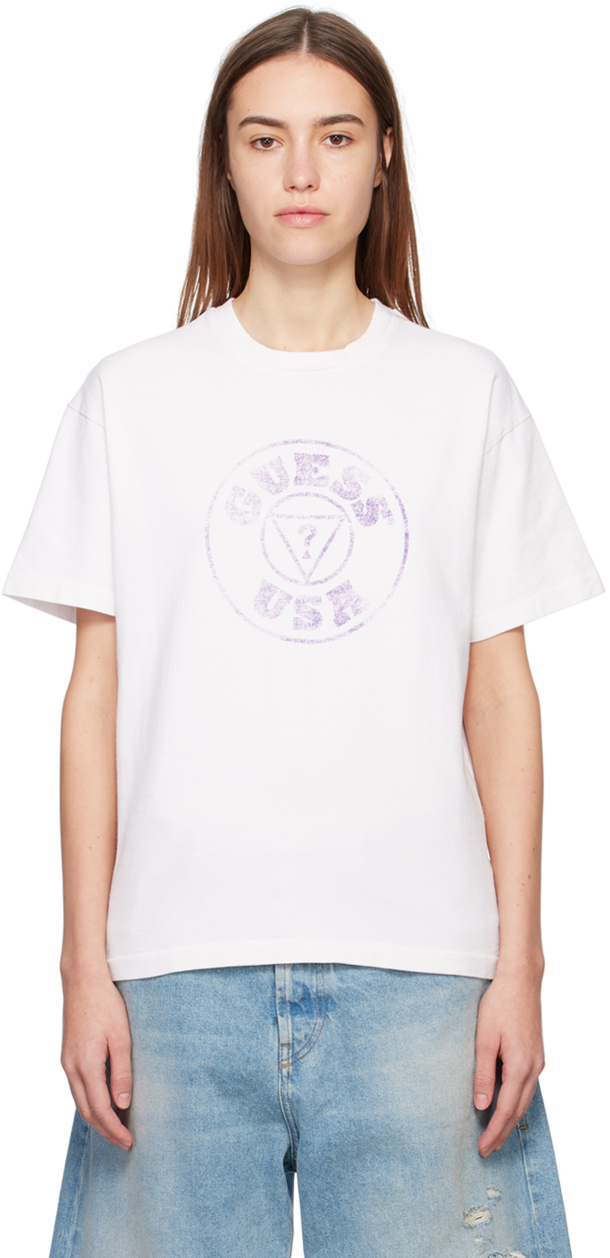Guess Jeans U.s.a. White Circle T-shirt In G046 Alabaster White