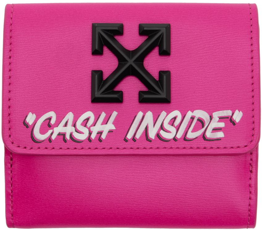 Off-white Logo Tri-fold Wallet In Fuchsia White