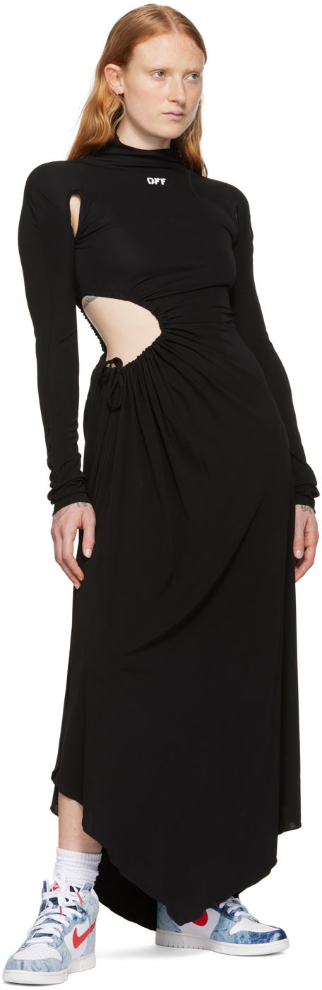 Off-white Black Cut-out Midi Dress In Black White
