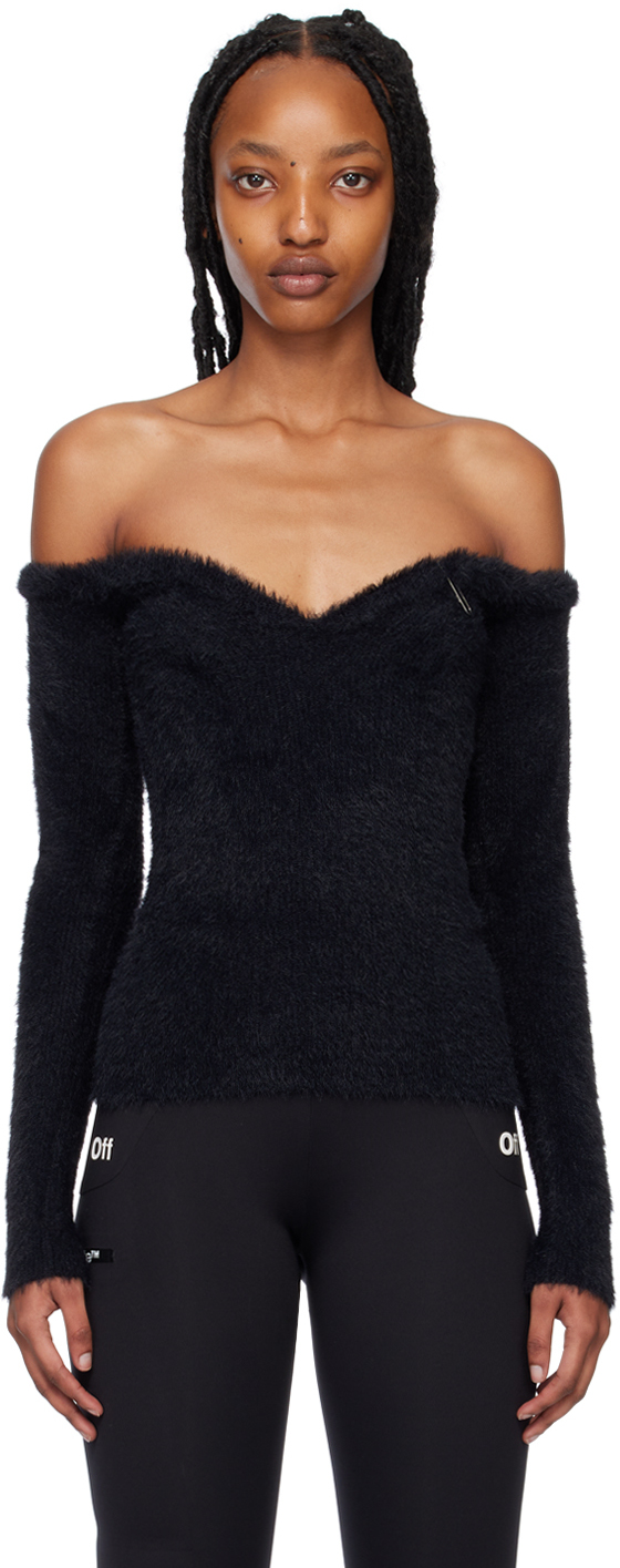 Off-white Black Off-the-shoulder Sweater In Black No Color