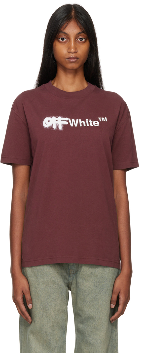 Off-White Burgundy Helv T-Shirt