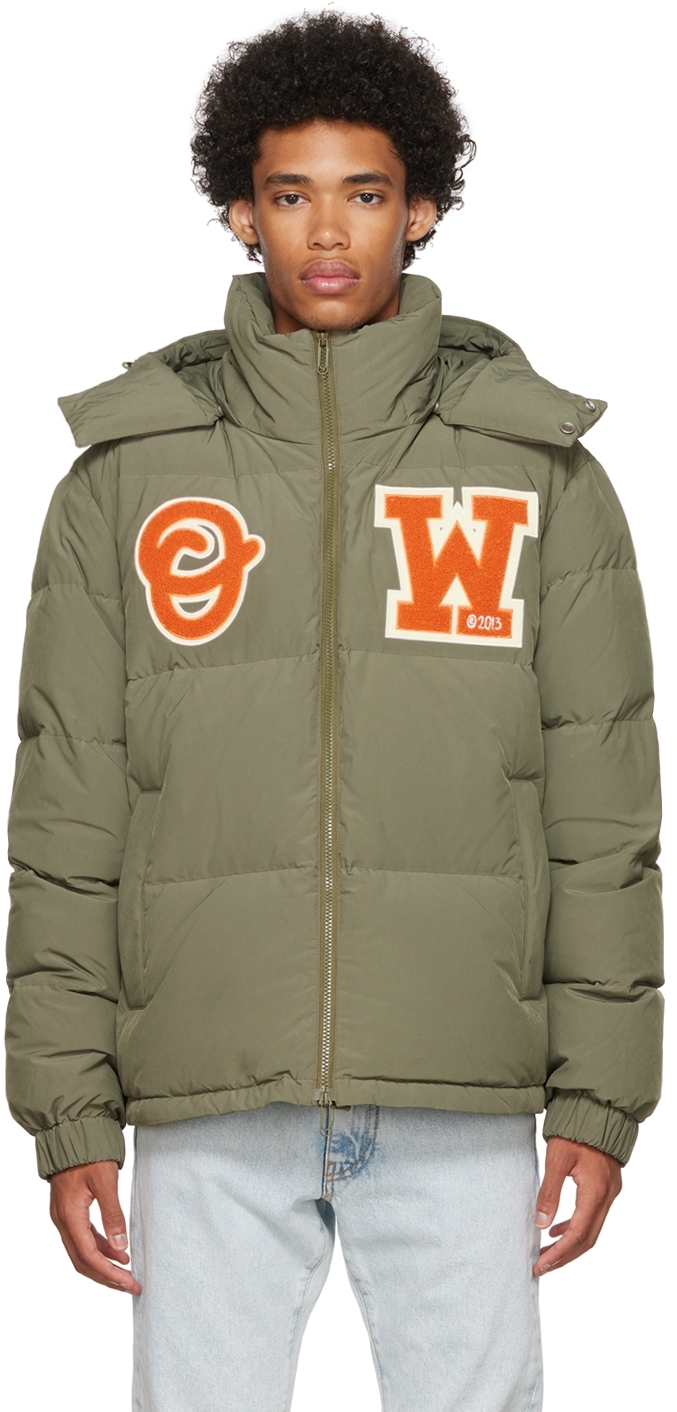 Varsity Patch Down Puffer Jacket In Green