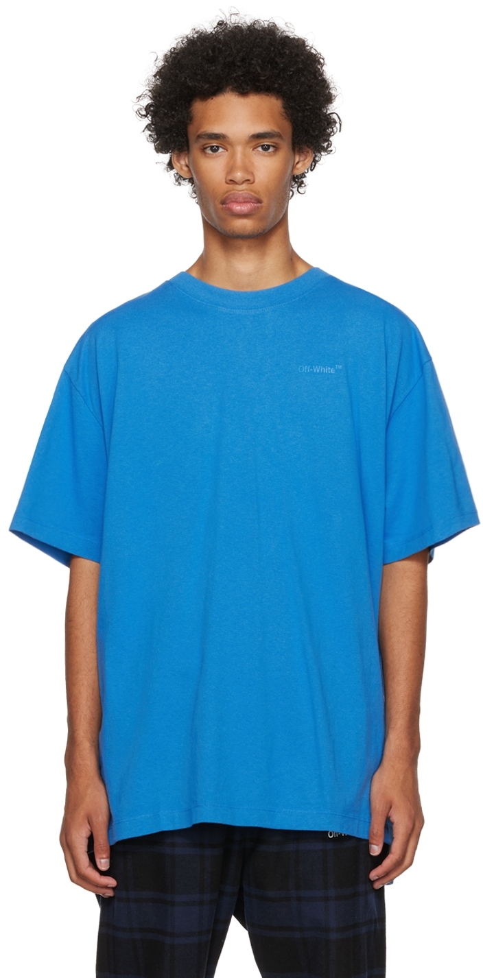 Off-white Diag-stripe Cotton T-shirt In Peacock