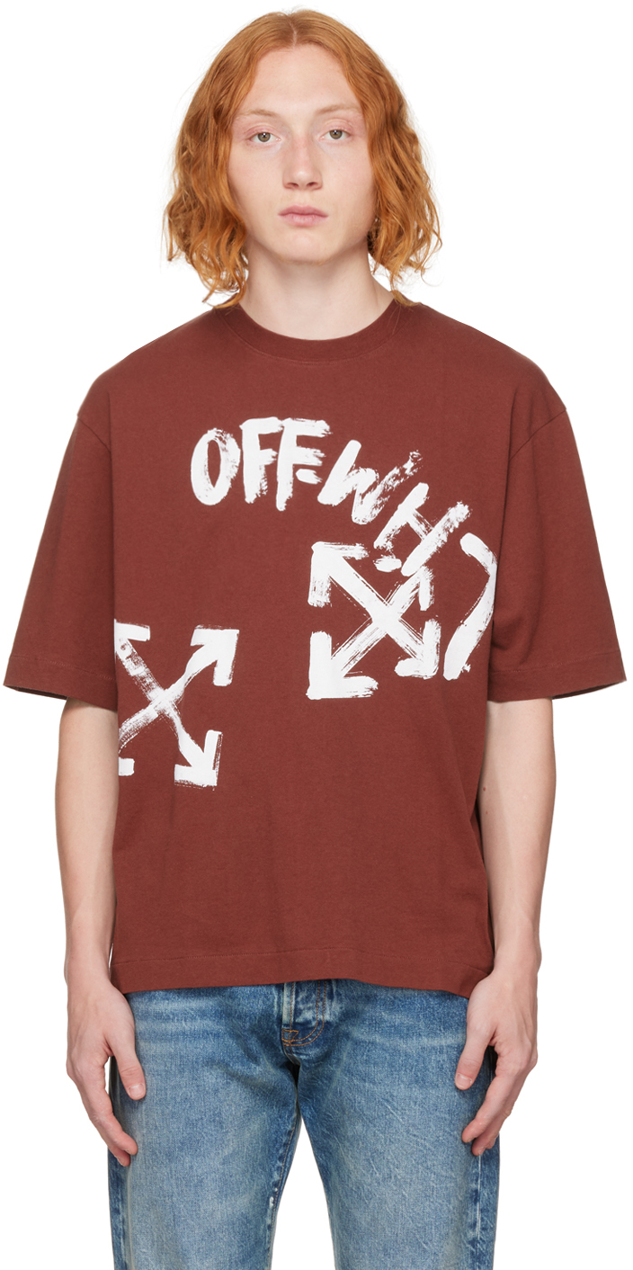 Burgundy Paint Script Over Skate T-Shirt by Off-White on Sale