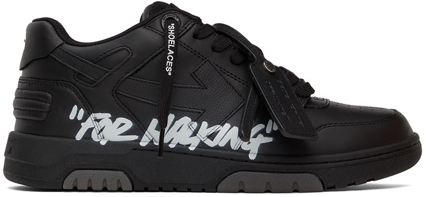 Off-white Out Of Office Black Low Top Sneakers With Arrow Patch In Leather Man In Multi