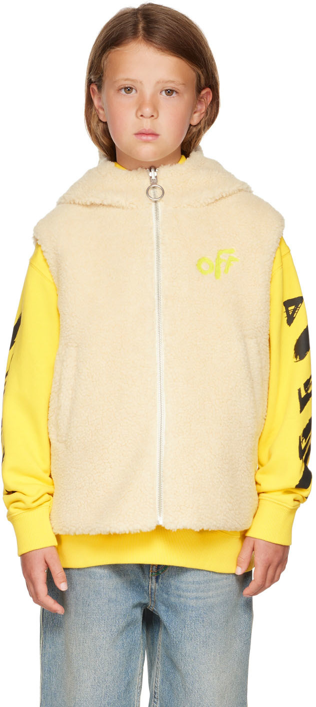 Off-white Kids Reversible  Teddy Vest In Off White Yellow