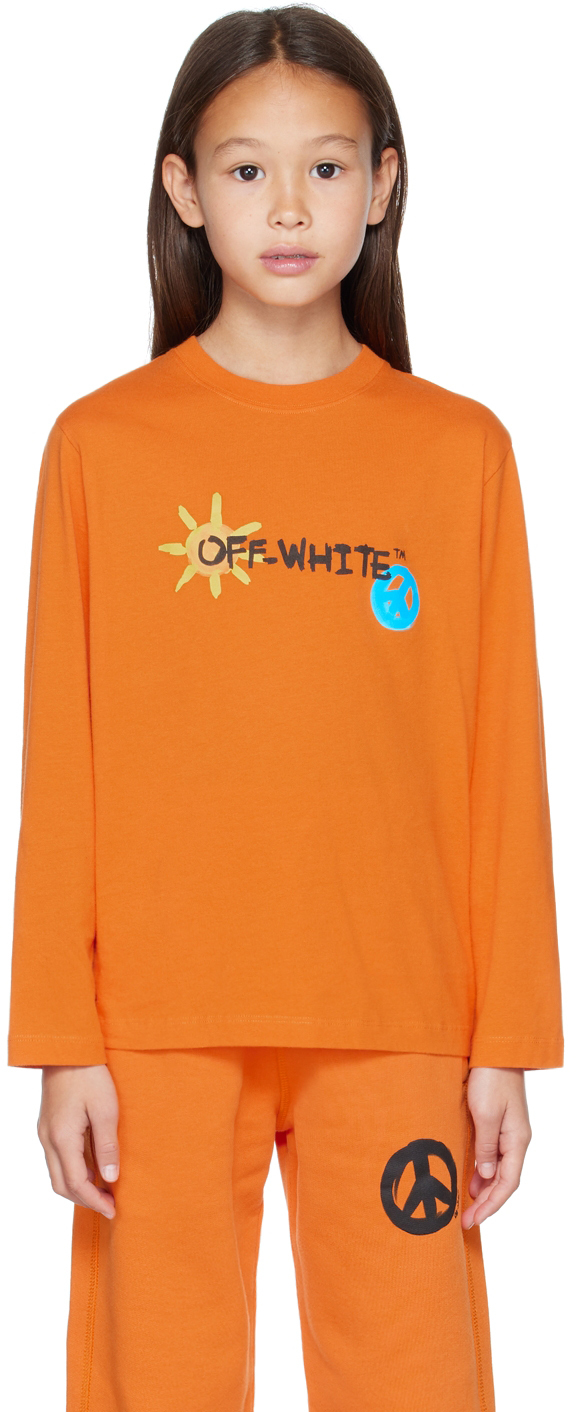 Off-white Kids Orange Sun & Peace Long Sleeve T-shirt In Orange Multicolor