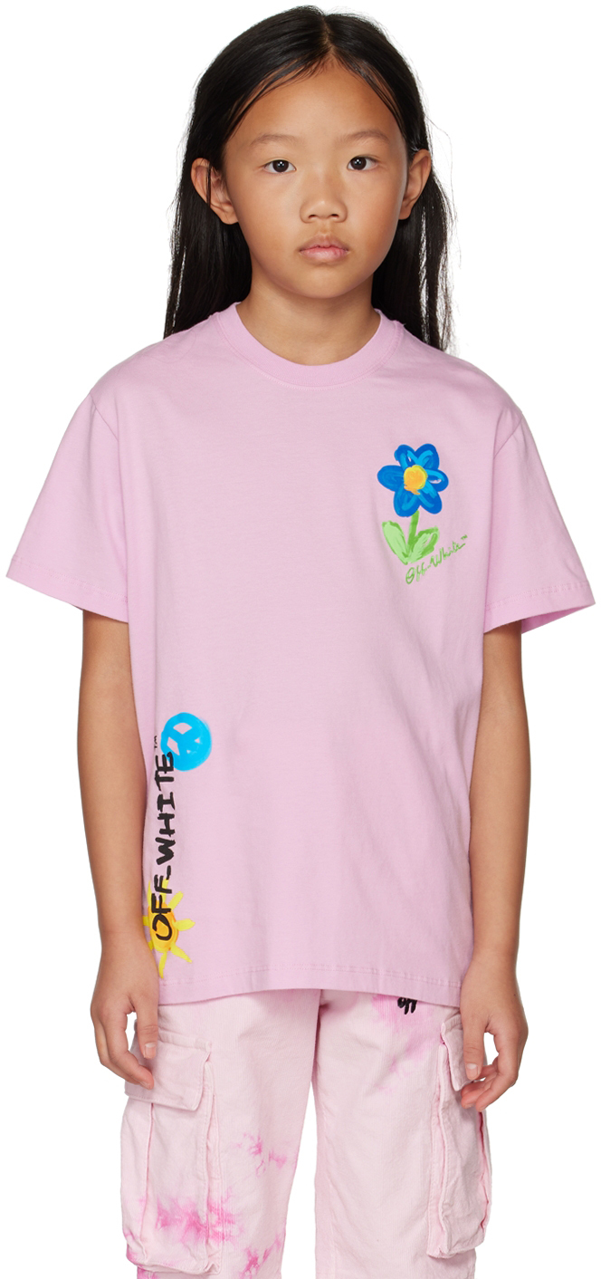 Off-white Kids Pink Sun & Peace T-shirt In Pink Multicolor