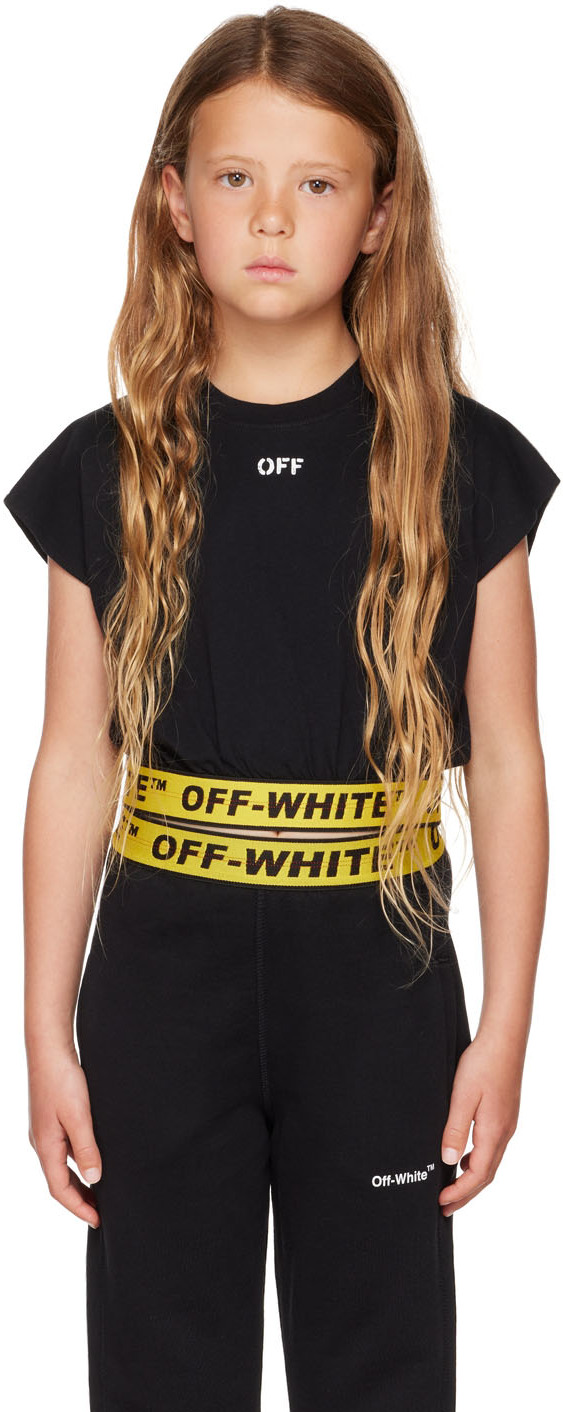 Shop Off-white Kids Black Industrial T-shirt In Black Yellow