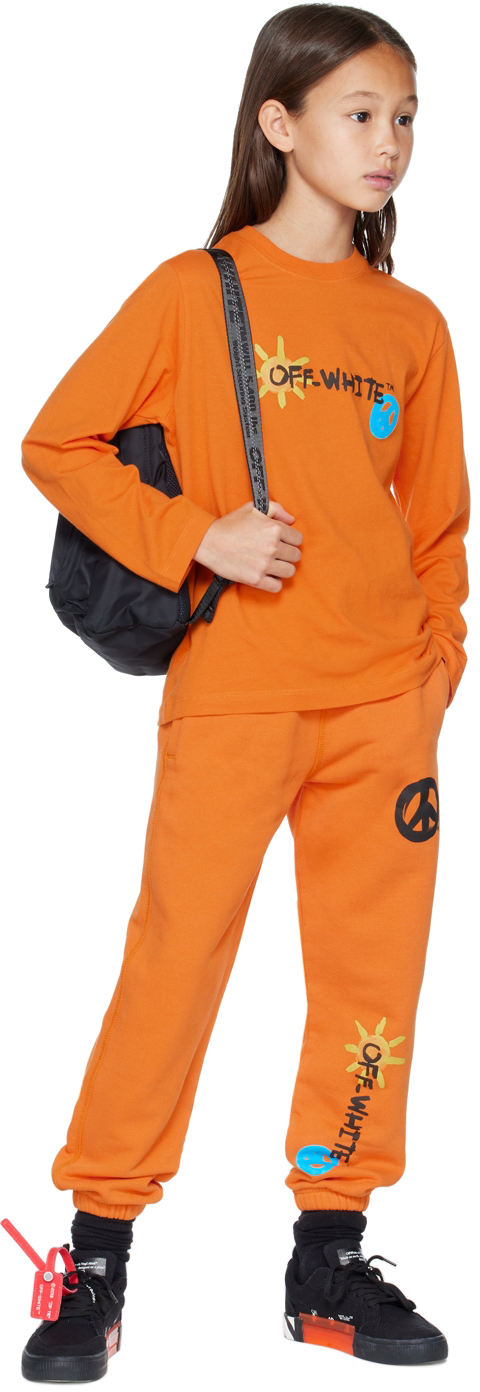 Off-white Motif-print Cotton Sweatpants In Orange Multicolor