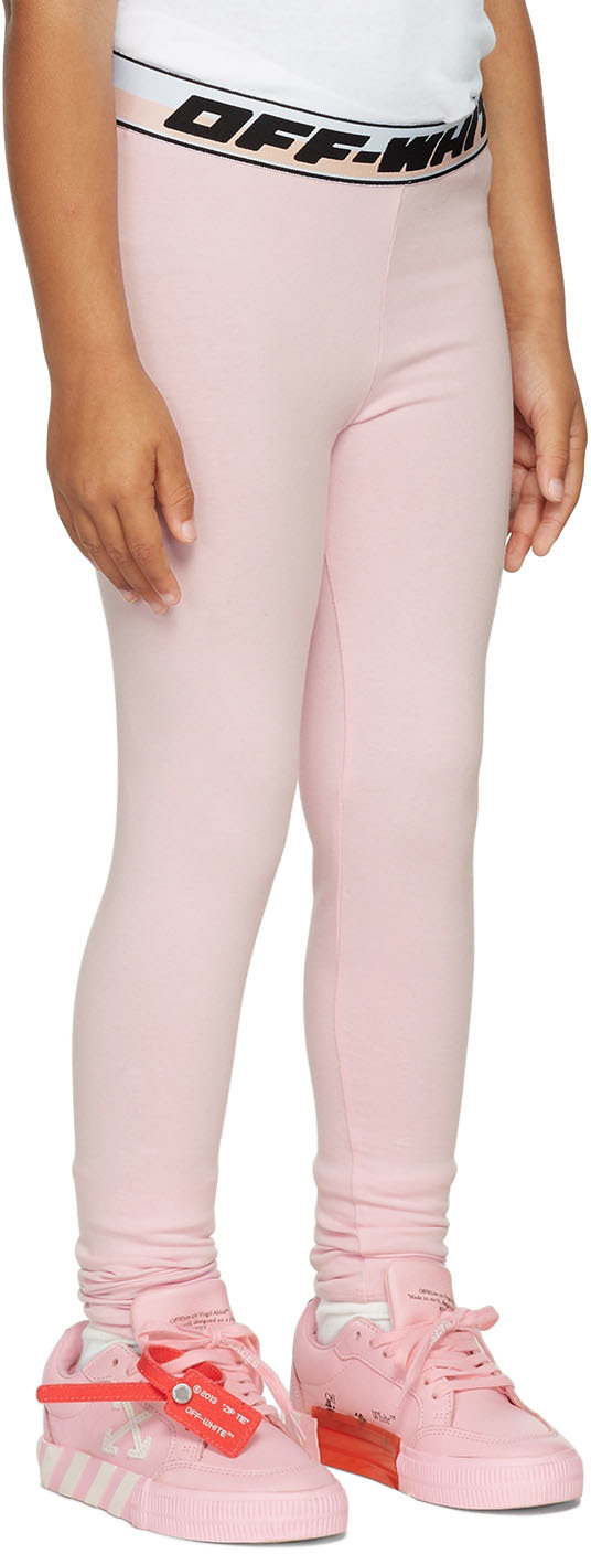Off-white Kids Pink Logo Stretch-cotton Leggings In Pink Black