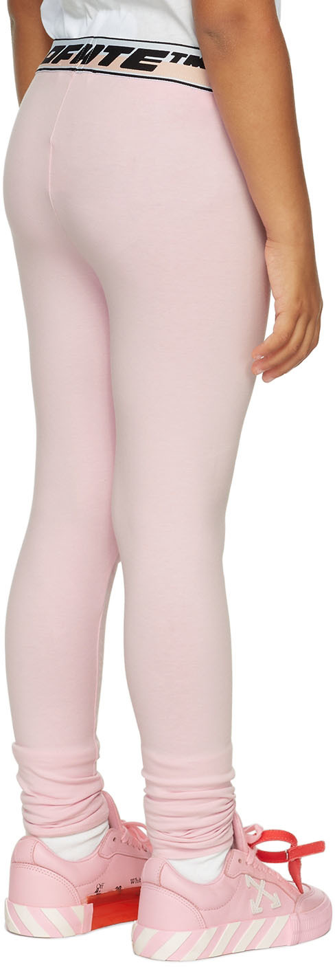 Off-white Kids Pink Logo Stretch-cotton Leggings In Pink Black