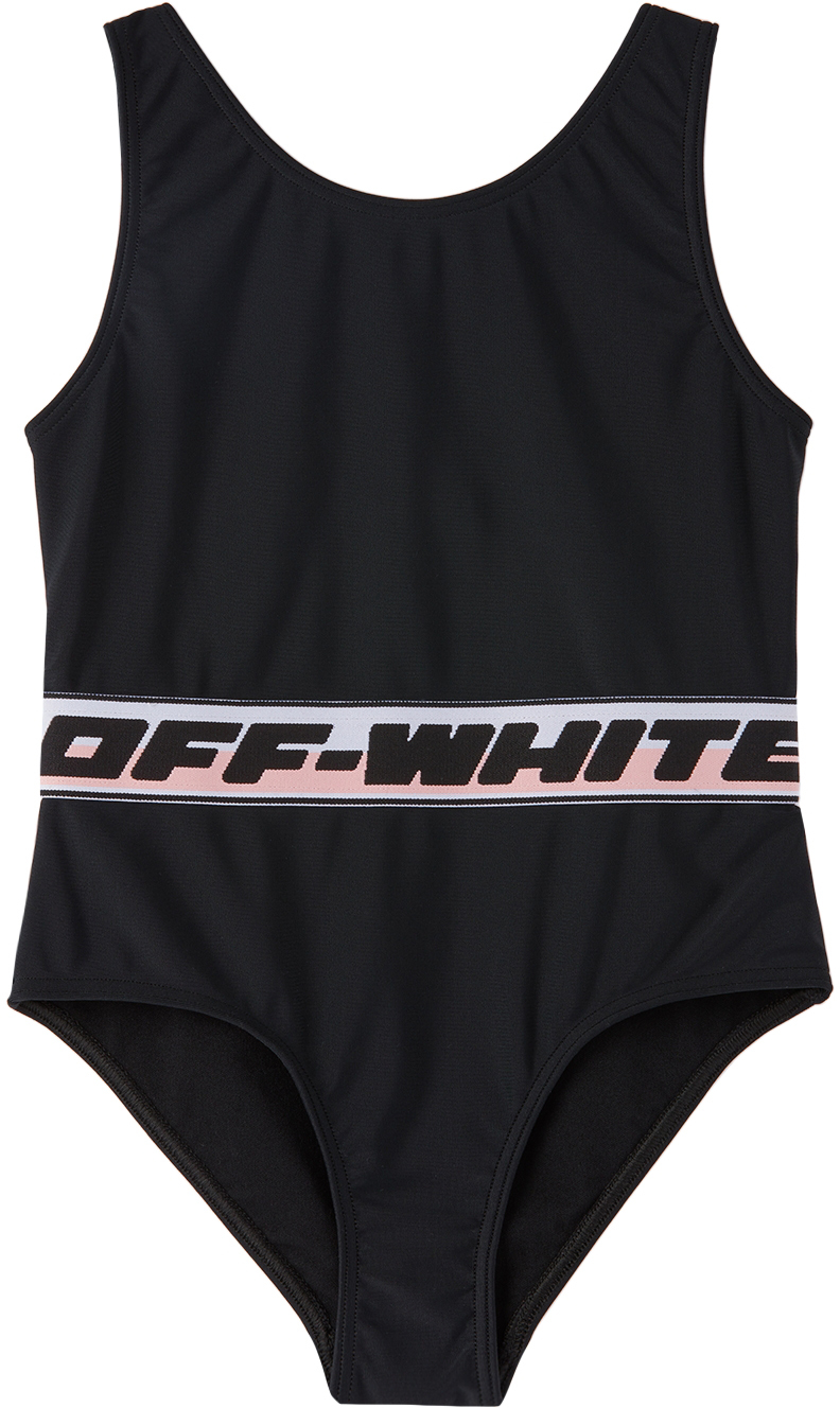 Off-white Kids Black Band One-piece Swimsuit In Black Black