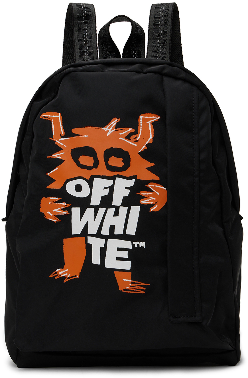 Off-white Kids Black Monster Logo Backpack In Black Orange