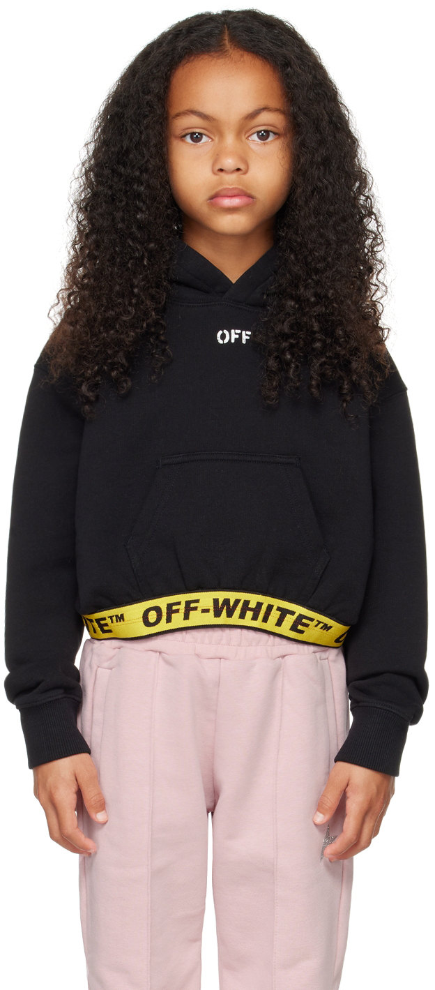 Off-white Kids Black Industrial Cropped Hoodie In Black Yellow