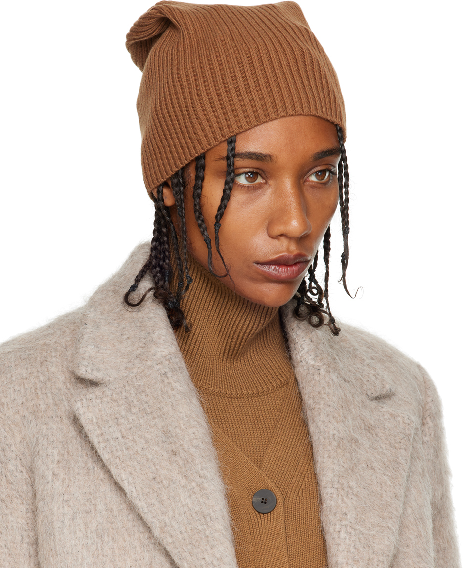 Studio Nicholson Tan Ribbed Beanie In Camel
