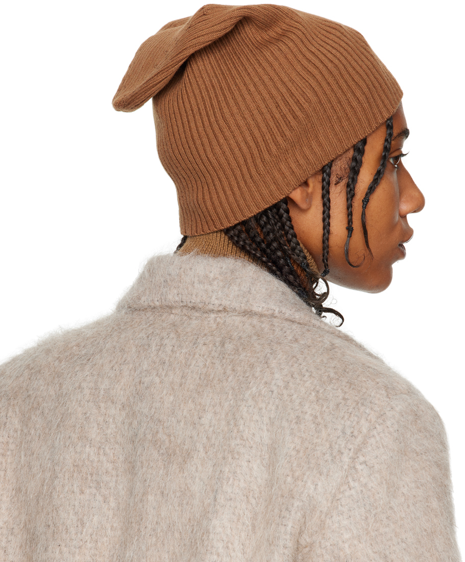 Studio Nicholson Tan Ribbed Beanie In Camel