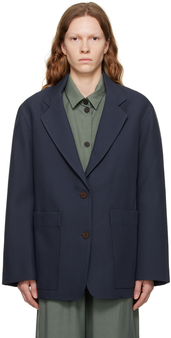 studio nicholson no-collar jacket navy 1 | www.shivhotels.com