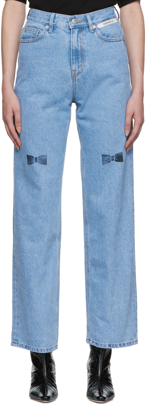 KIMHĒKIM Blue Bow Stamped Jeans