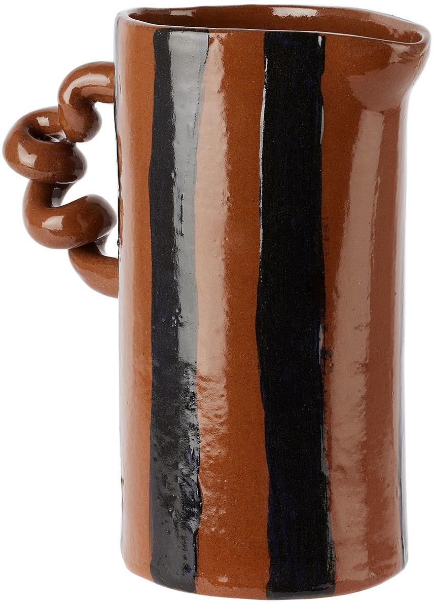 Harlie Brown Studio Brown & Green Stripe Delights Wiggle Jug In Green /terracotta
