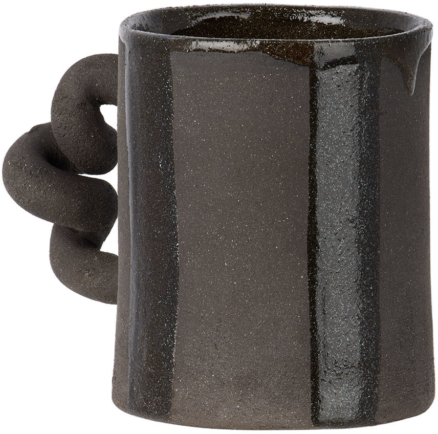 HARLIE BROWN STUDIO SSENSE EXCLUSIVE BLACK STRIPE DELIGHTS GLITTER WIGGLE MUG