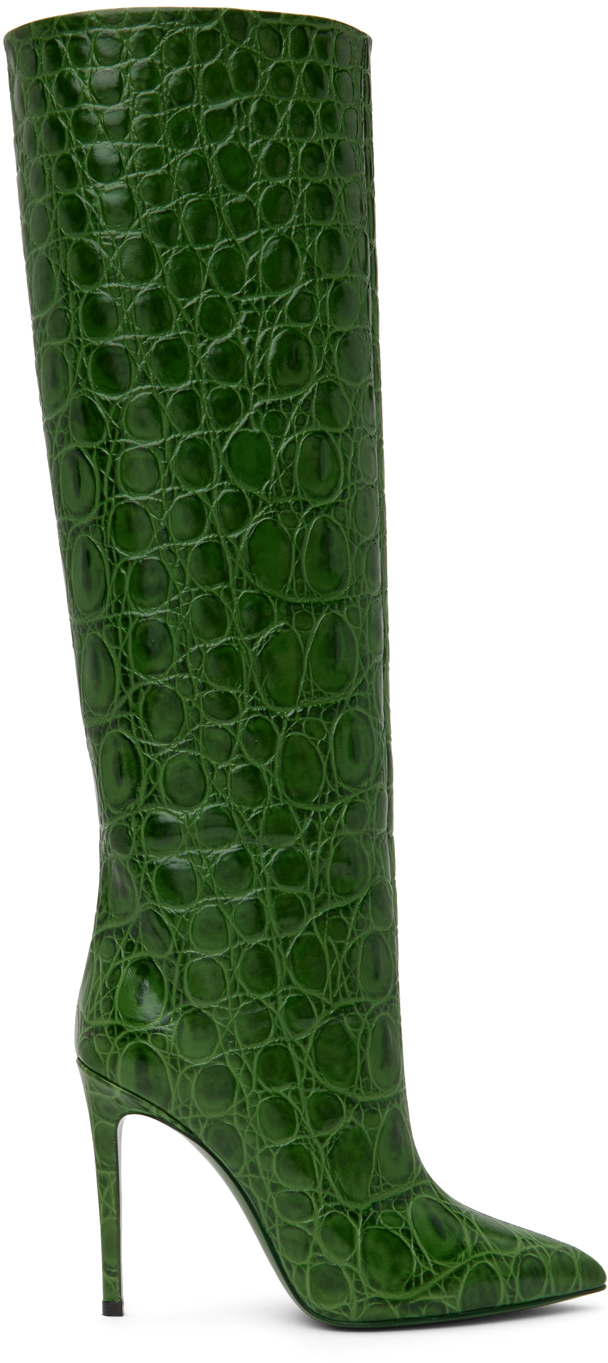 Green Croc-Embossed Tall Boots