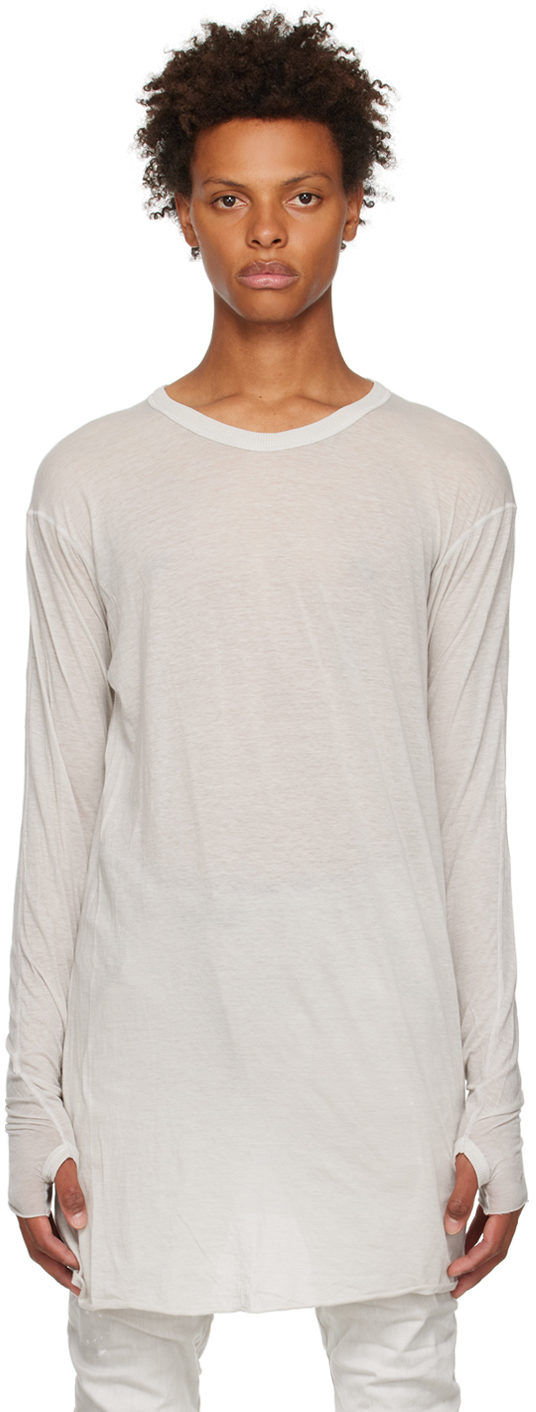 Boris Bidjan Saberi Grey Object-dyed Long Sleeve T-shirt In Light Grey